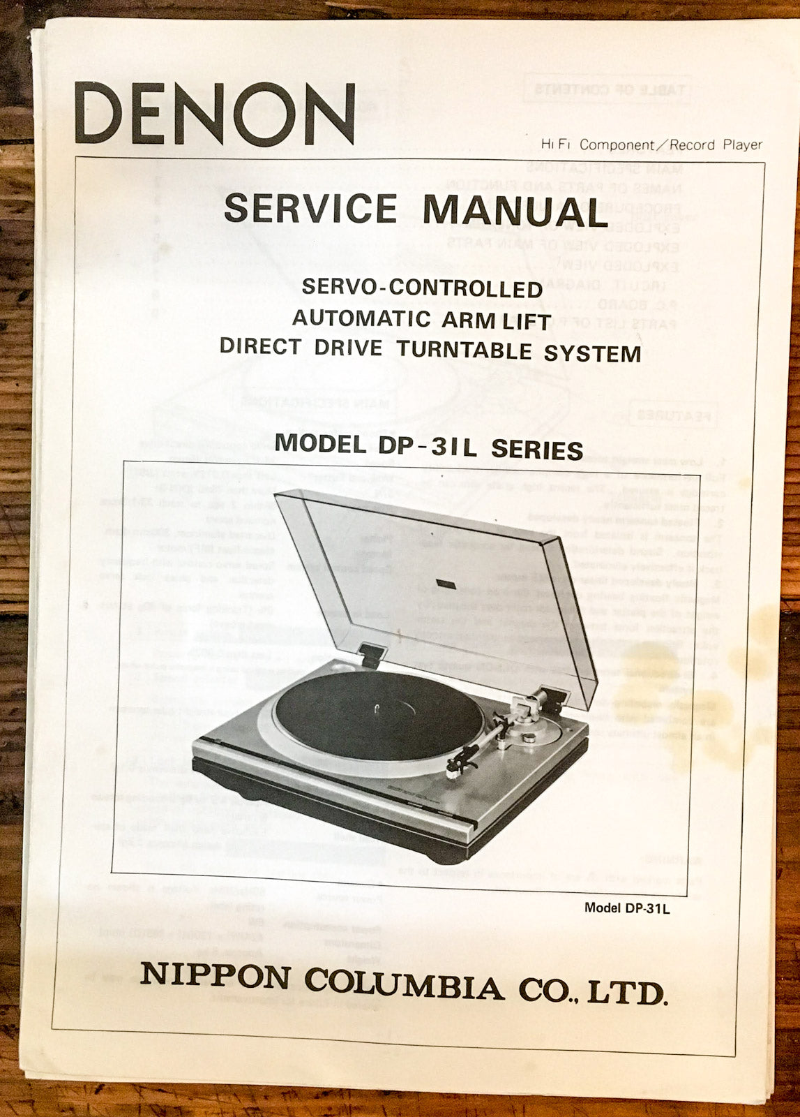 Denon DP-31L DP-31 L Record Player / Turntable  Service Manual *Original* #2