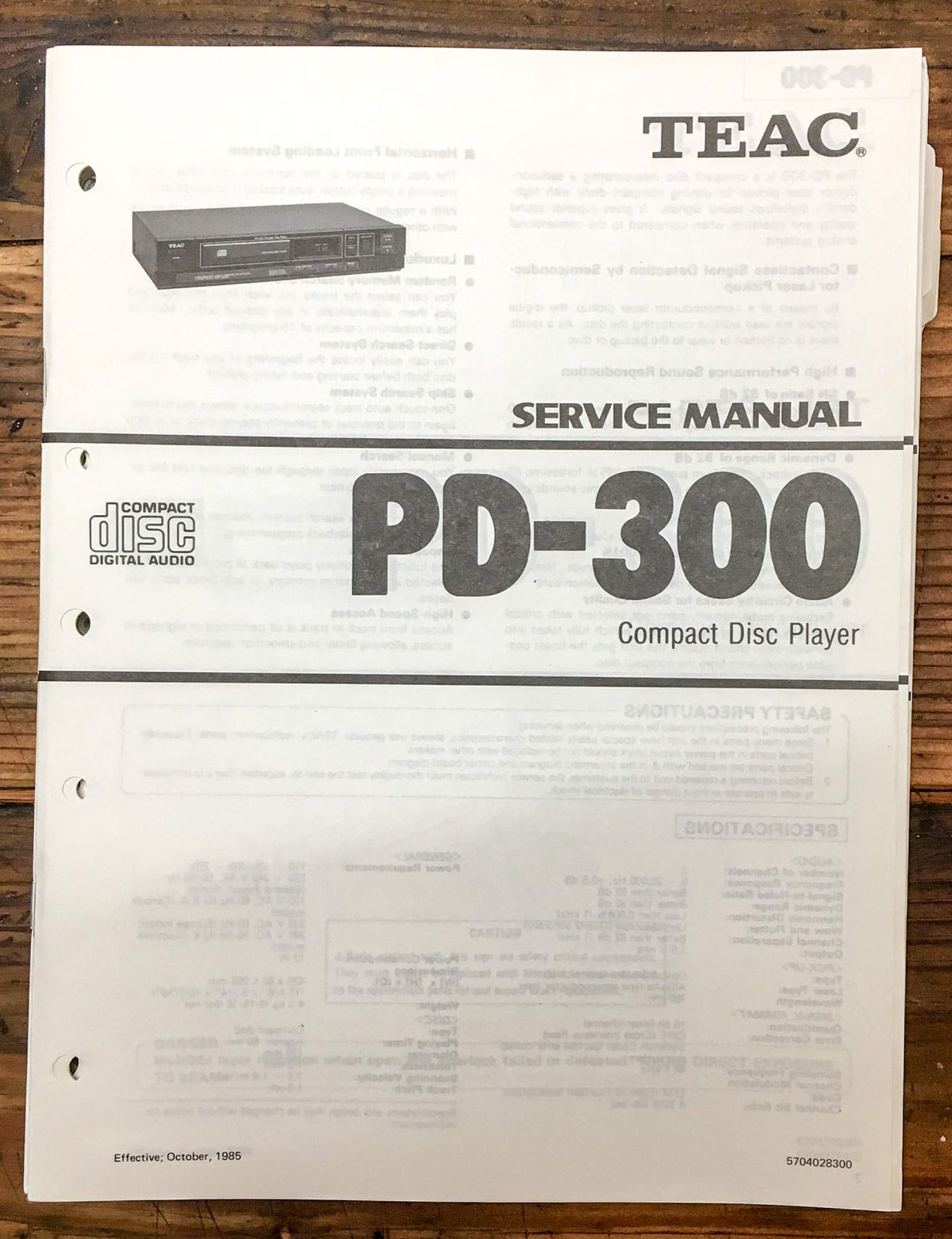 Teac PD-300 CD Player  Service Manual *Original*