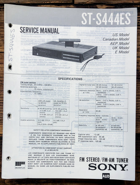 Sony ST-S444ES Tuner  Service Manual *Original*