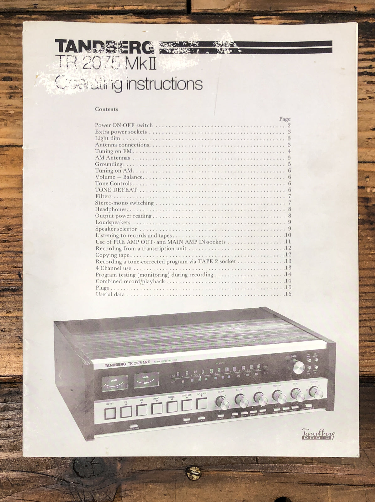 Tandberg TR-2075 MKII MK2 Receiver Owners / User Manual *Original*