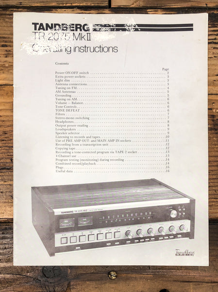 Tandberg TR-2075 MKII MK2 Receiver Owners / User Manual *Original*