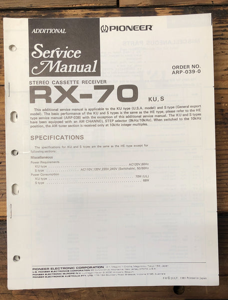 Pioneer RX-70 Receiver Add. Service Manual *Original*