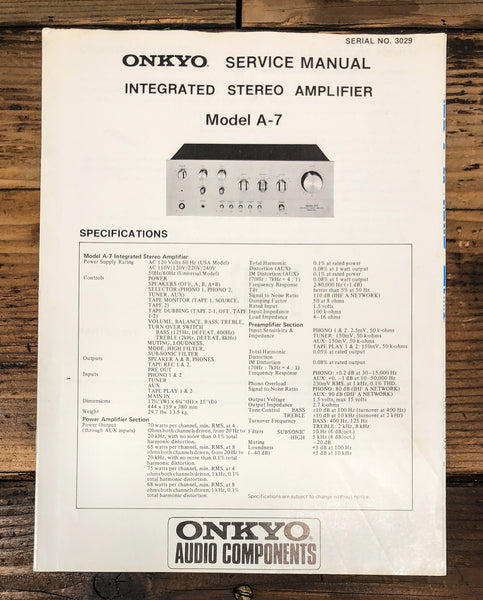Onkyo A-7 Amplifier Service Manual *Original*