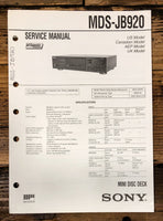 Sony MDS-JB920 MD Player Service Manual *Original*