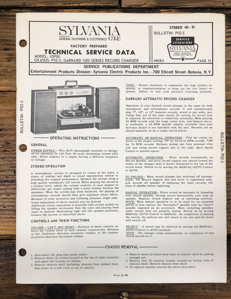 GTE Sylvania Exponent 45P80 Stereo Service Manual *Original*