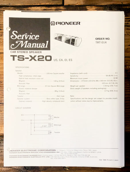 Pioneer TS-X20 Speaker  Service Manual *Original*