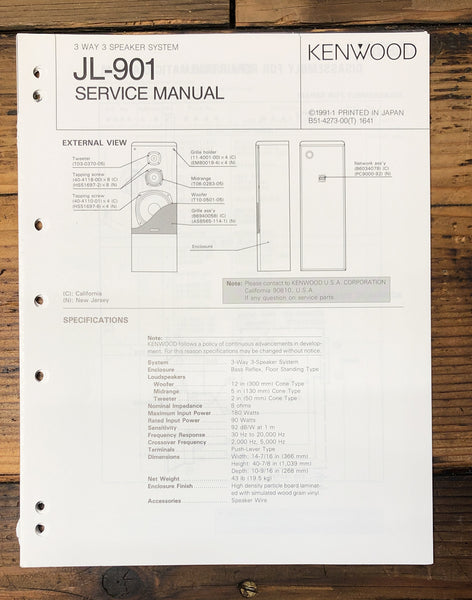 Kenwood JL-901 Speaker  Service Manual *Original*