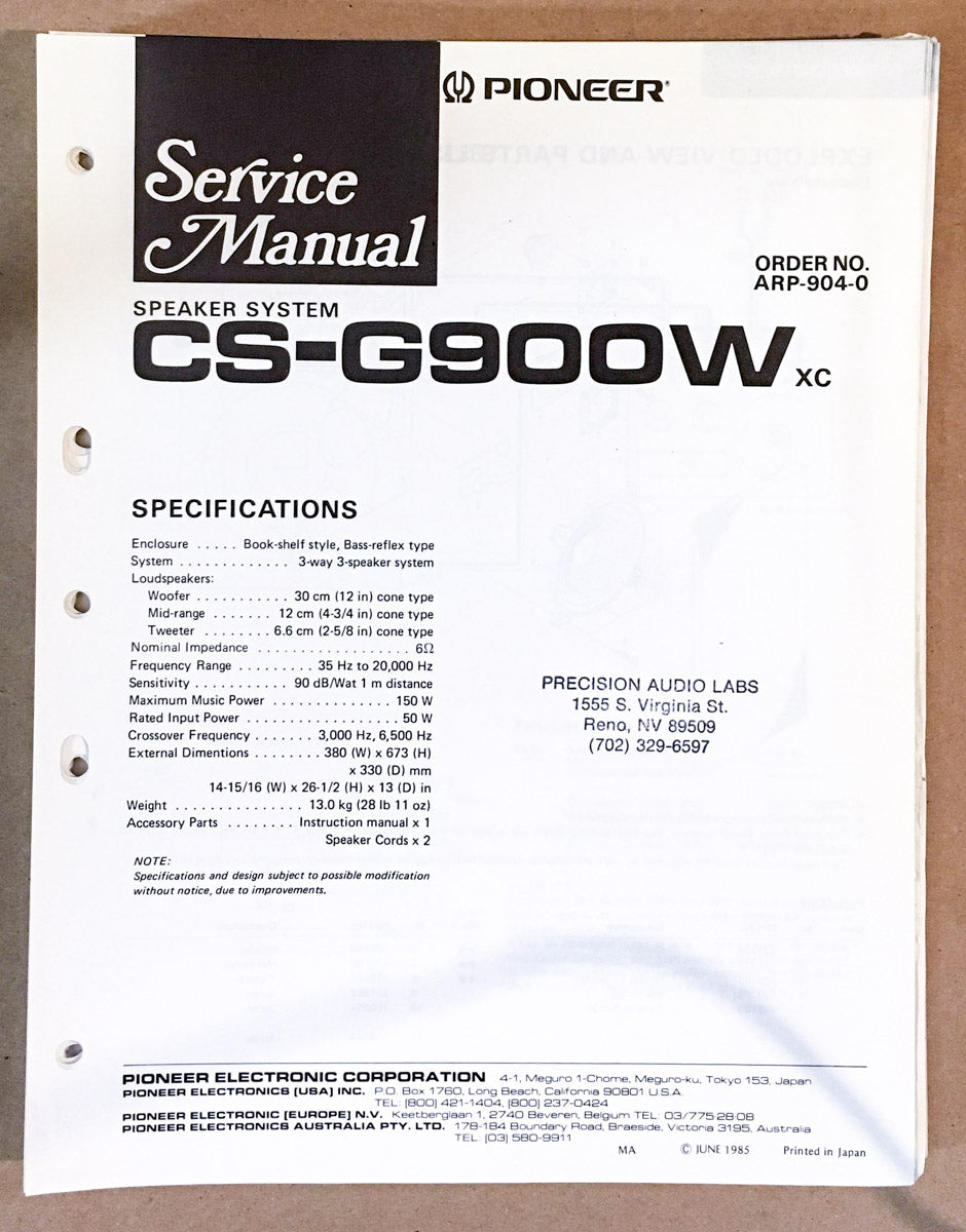 Pioneer CS-G900W SPEAKER Service Manual *Original*