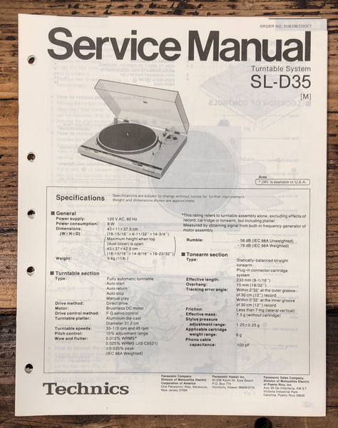 Technics SL-D35 Turntable  Service Manual *Original*