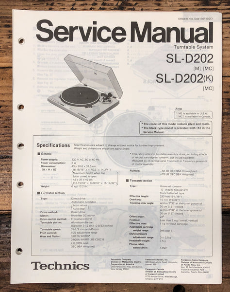 Technics SL-D202 Turntable  Service Manual *Original*
