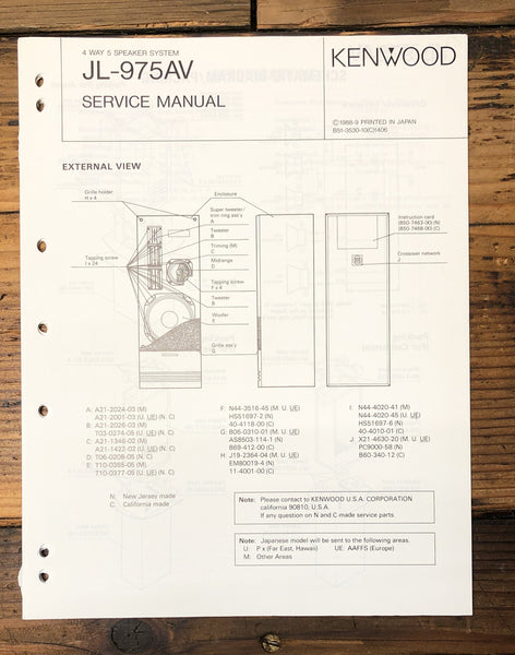 Kenwood JL-975AV Speaker  Service Manual *Original*