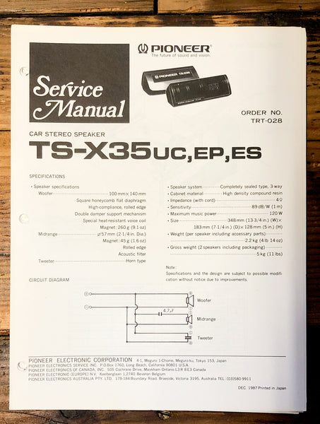 Pioneer TS-X35 UC EP ES Speaker  Service Manual *Original*