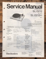 Technics SL-D212 Turntable  Service Manual *Original*