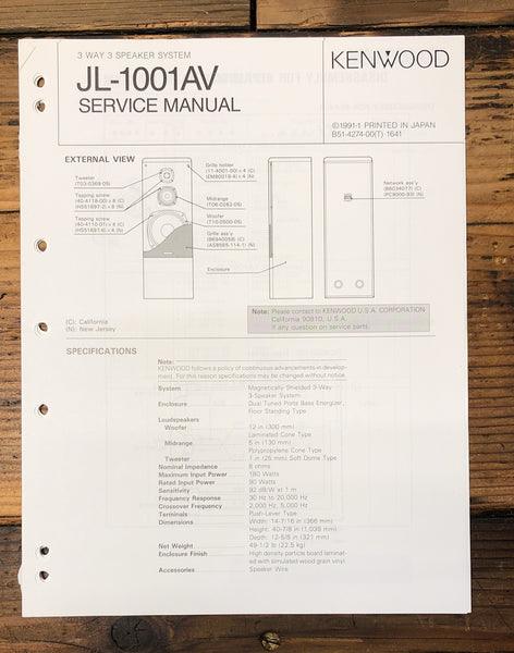 Kenwood JL-1001AV Speaker  Service Manual *Original*