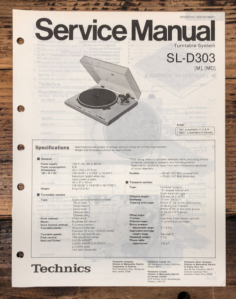 Technics SL-D303 Turntable  Service Manual *Original*