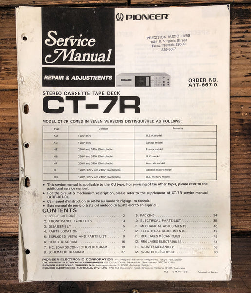Pioneer CT-7R Cassette Service Manual *Original*