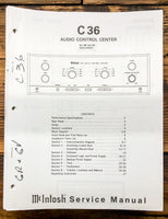 McIntosh C36 C-36 Preamp / Preamplifier  Service Manual *Original* #1