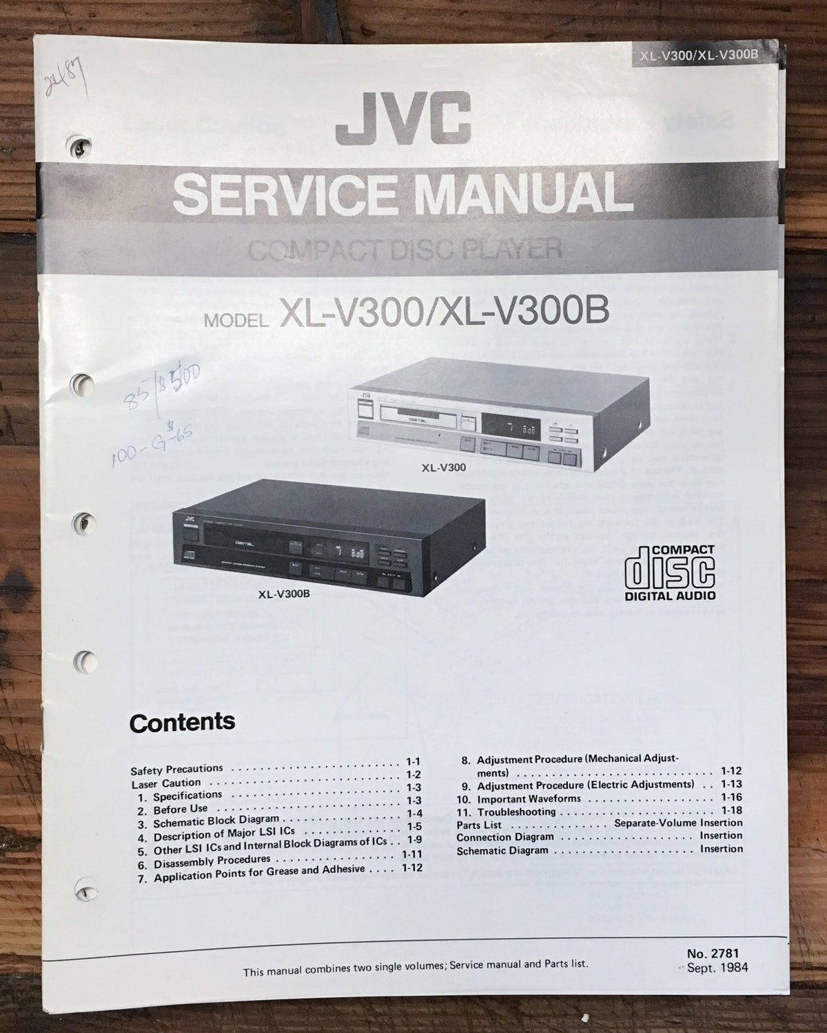 JVC XL-V300 XL-V300B CD Player  Service Manual *Original*