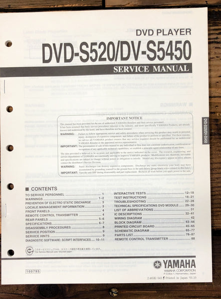 Yamaha DVD-S520 DV-S5450 DVD Player  Service Manual *Original*