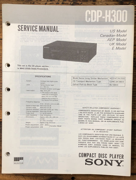 Sony CDP-H300 CD Player  Service Manual *Original*