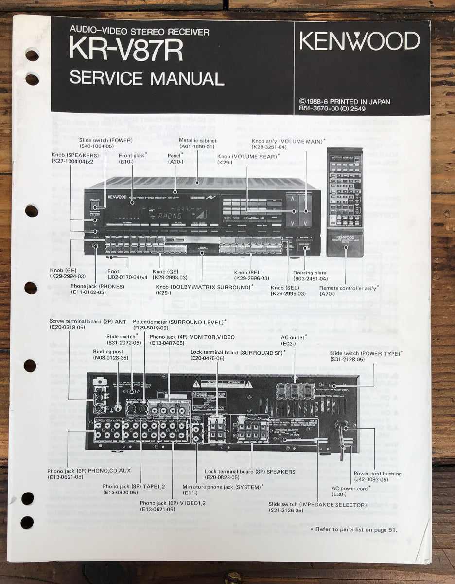 Kenwood KR-V87R Receiver Service Manual *Original*