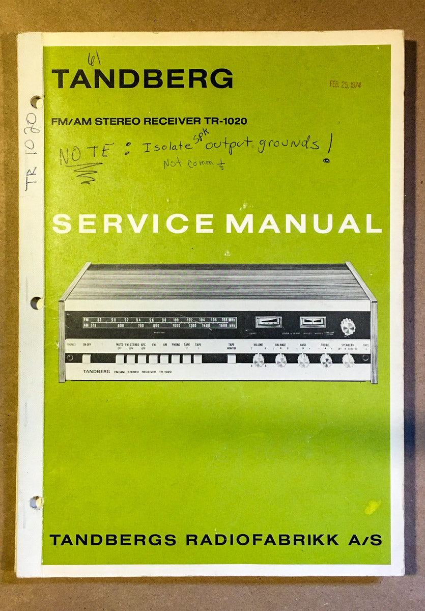 Tandberg TR-1020 Receiver Service Manual *Original*