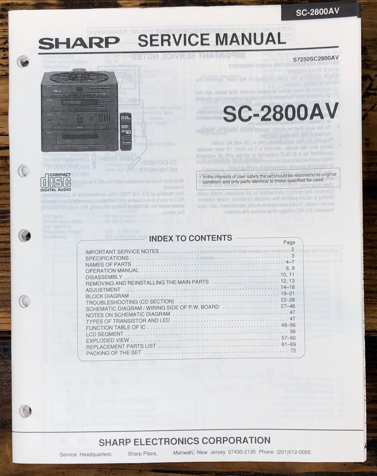 Sharp SC-2800AV Stereo System Service Manual *Original*