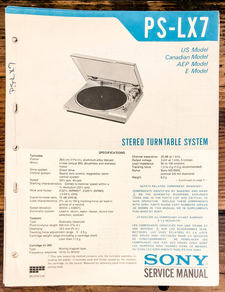 Sony PS-LX7 Record Player / Turntable  Service Manual *Original*