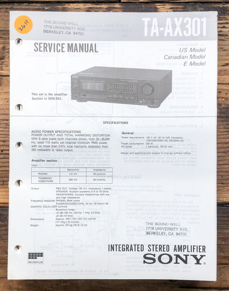 Sony TA-AX301 Amplifier  Service Manual *Original*