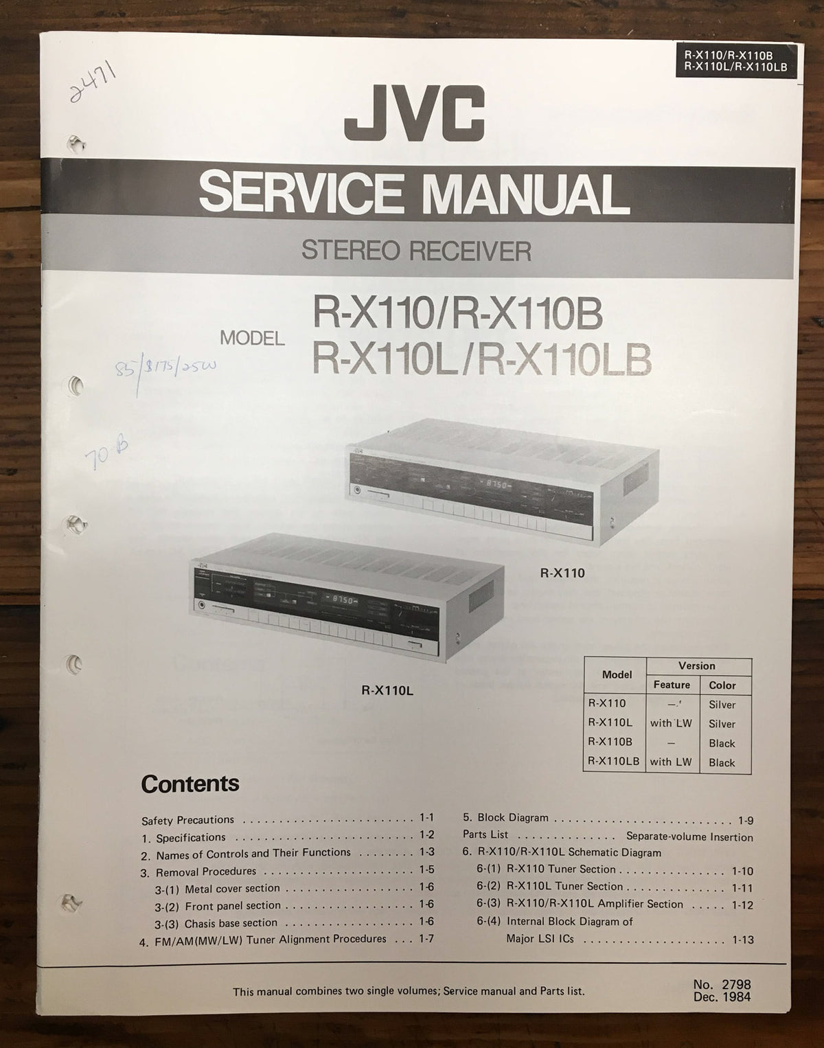 JVC R-X110 R-X110B Receiver  Service Manual *Original*