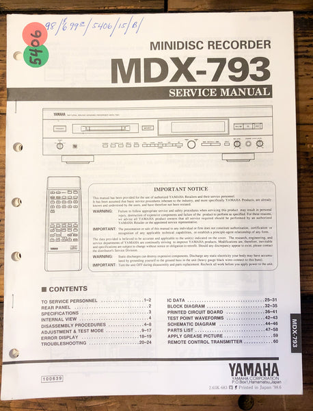 Yamaha MDX-793 MD Recorder  Service Manual *Original*