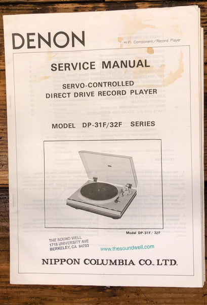 Denon DP-31F DP-32F Record Player / Turntable  Service Manual *Original*