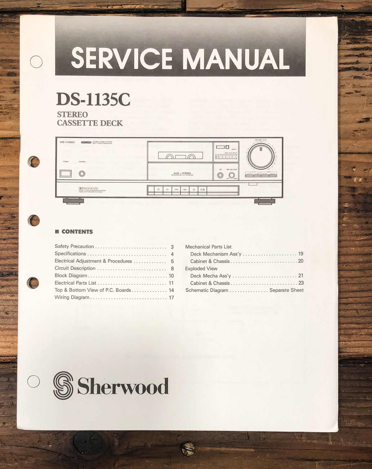 Sherwood DS-1135C Cassette Service Manual *Original*