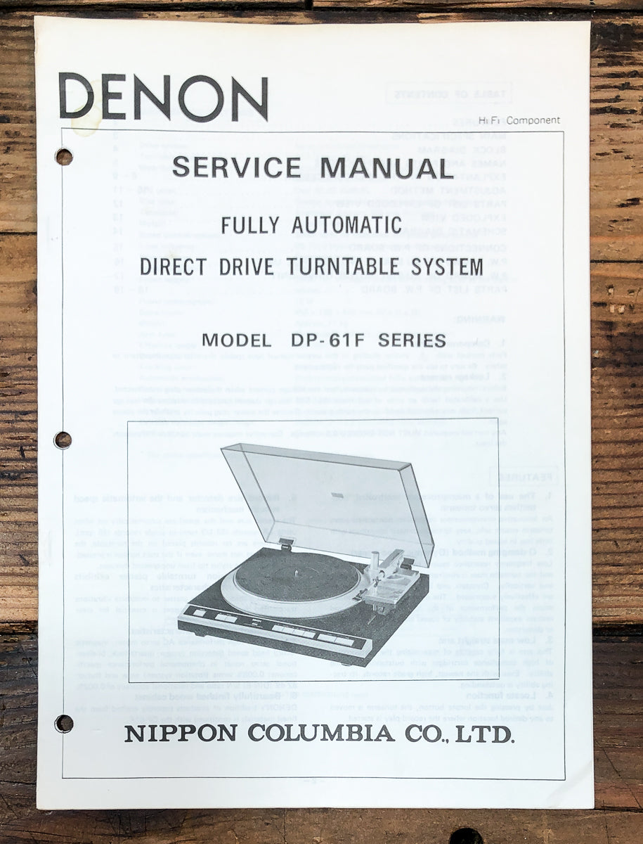 Denon DP-61F Record Player / Turntable Service Manual *Original*