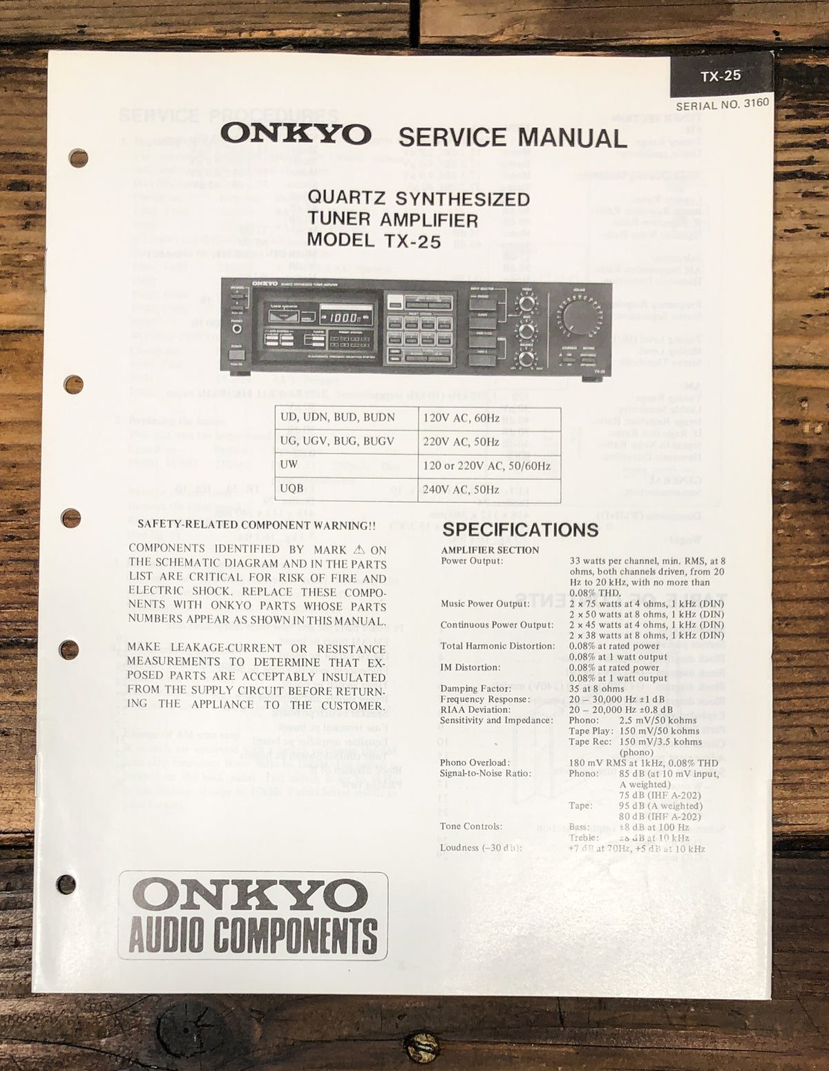 Onkyo TX-25 Receiver  Service Manual *Original*