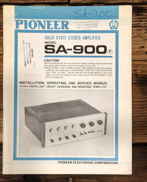Pioneer SA-900 Amplifier Owners & Service Manual *Original*