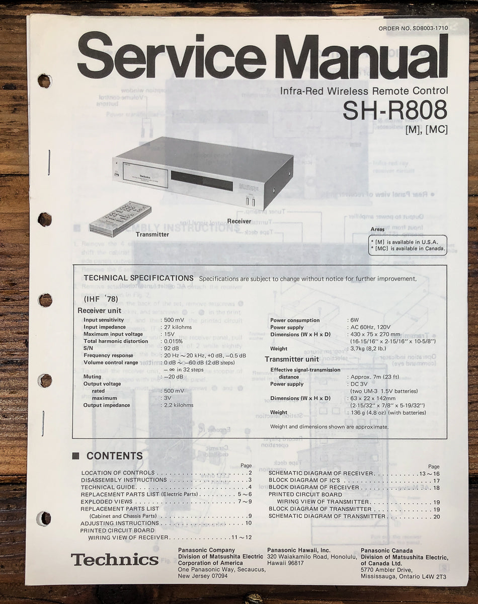 Technics SH-R808 Remote Control Service Manual *Original*