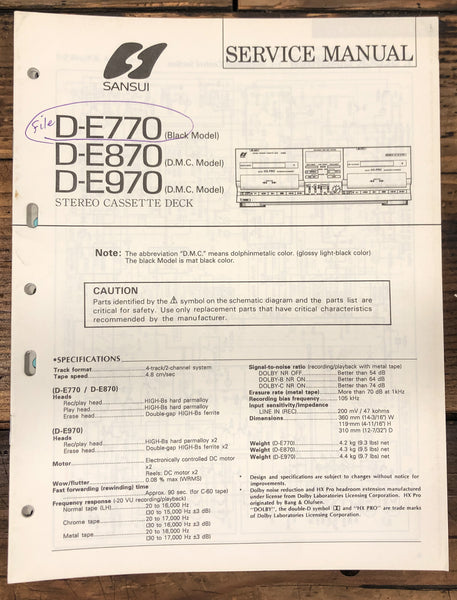 Sansui D-E770 D-E870 D-E970 Cassette  Service Manual *Original*