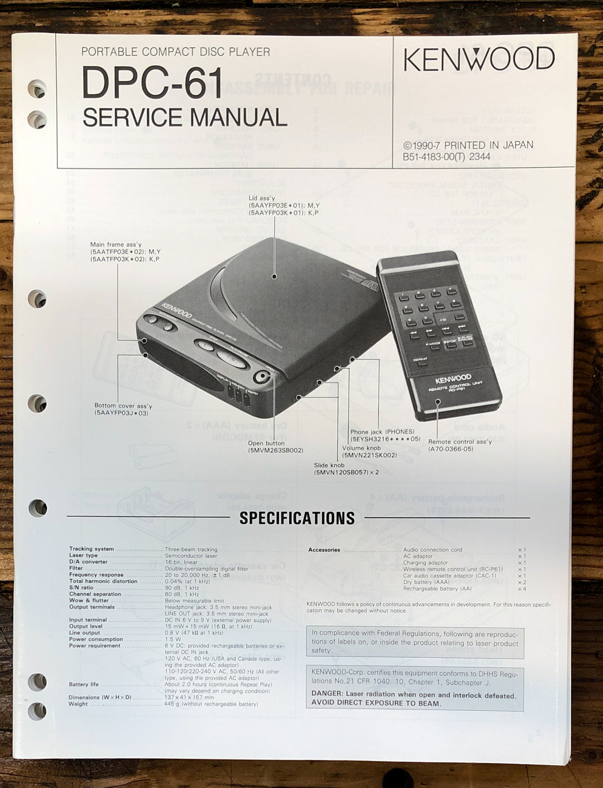 Kenwood DPC-61 CD Player  Service Manual *Original*