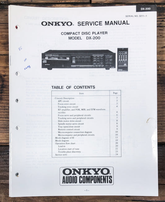 Onkyo DX-200 CD Player  Service Manual *Original* #1
