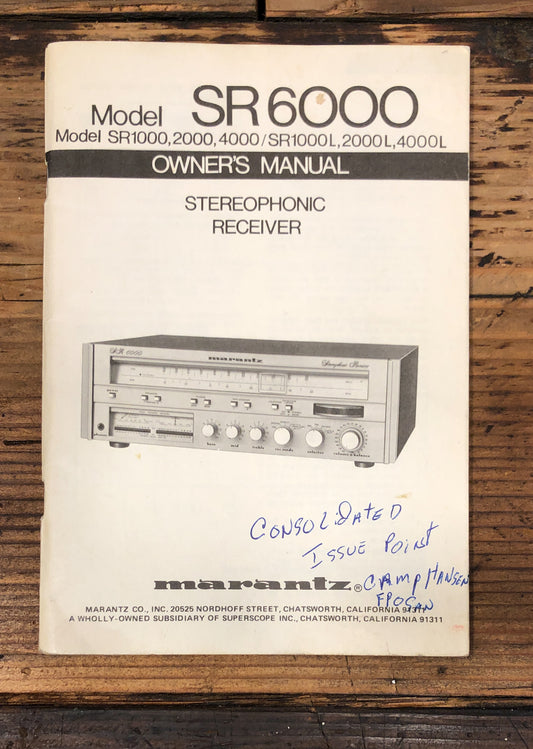 Marantz SR6000 SR2000 SR4000 Receiver Owners / User Manual *Original*