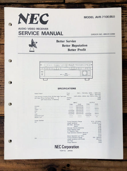 NEC AVR-AVR-710E AVR-710 AV Receiver  Service Manual *Original*