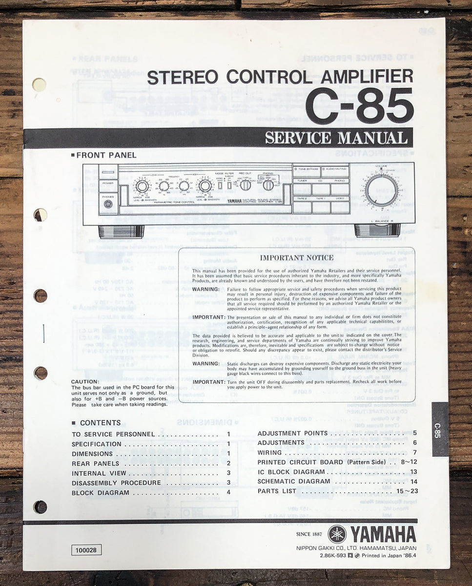 Yamaha C-85 Preamp / Preamplifier Service Manual *Original*
