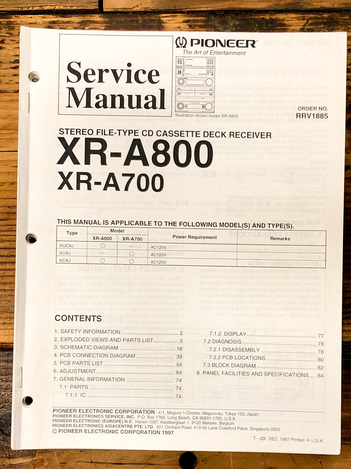 Pioneer XR-A800 XR-A700 Receiver Service Manual *Original*