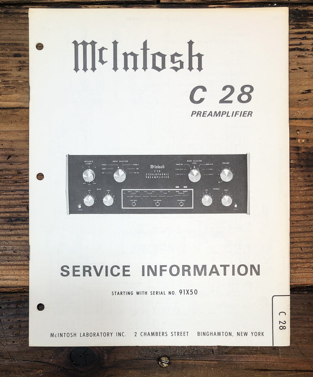 McIntosh C-28 C-28 Preamp / Preamplifier Starts 91X50 Service Manual *Original*