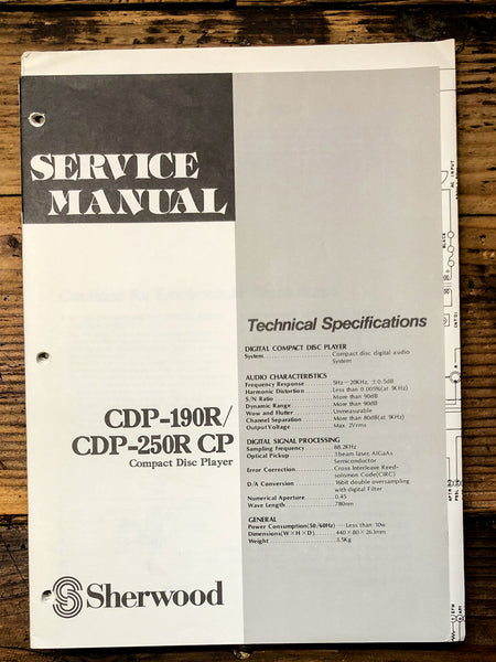 Sherwood CDP-190R CDP-250R CP CD Player  Service Manual *Original*