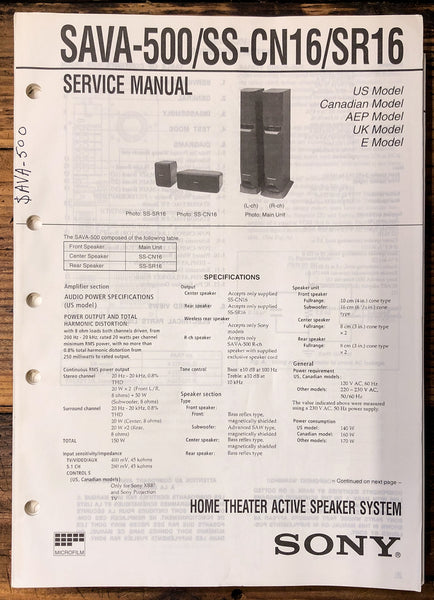 Sony SAVA-500 SS-CN16 SS-SR16 Speaker  Service Manual *Original*