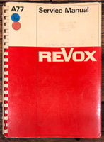 Revox A77 A-77 Reel to Reel  Service Manual *Original*