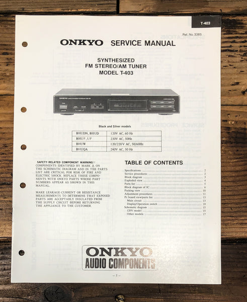 Onkyo T-403 Tuner Service Manual *Original*