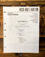 Sony HCD-H61 HCD-H61M Stereo Supp. Service Manual *Original*